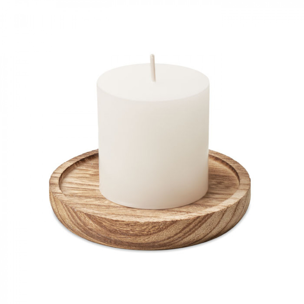 Candle on round wooden base Candle on round wooden base