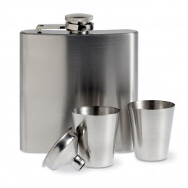 Slim hip flask w 2 cups set