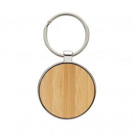 RCS recycled zinc alloy round keychain with bamboo