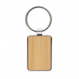 RCS recycled zinc alloy rectangle keychain with bamboo