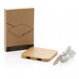 FSC® certified bamboo 5W wireless charger with USB