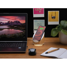 Ovate bamboo 5W speaker with 15W wireless charger