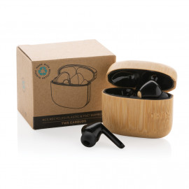 RCS recycled plastic & bamboo TWS earbuds