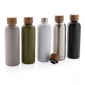 Wood RCS certified recycled stainless steel vacuum bottle