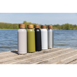 Wood RCS certified recycled stainless steel vacuum bottle