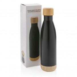 Vacuum stainless steel bottle with bamboo lid and bottom